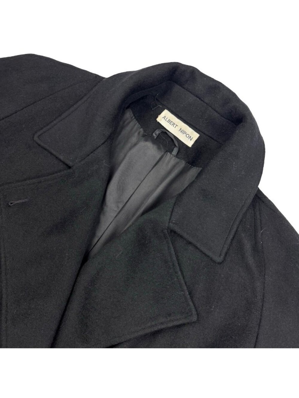 VTG Albert Nipon Mens Wool 4-Button Trench Coat Black • 56R